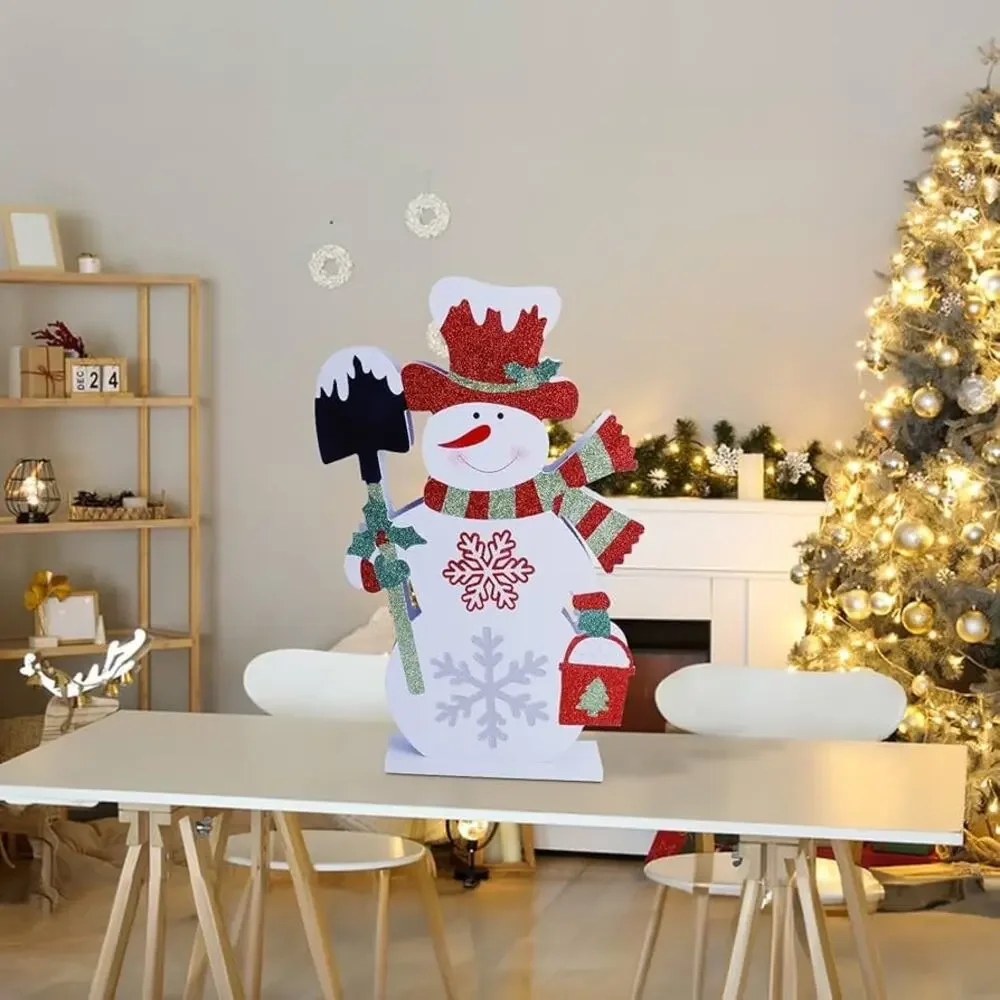 Winter Wooden Snowman Sign, Xmas Snowman Table Decoration